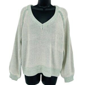 Lumiere Women's Chunky Knit V Neck Knit Sweater Size S Balloon Sleeve‎ Faded